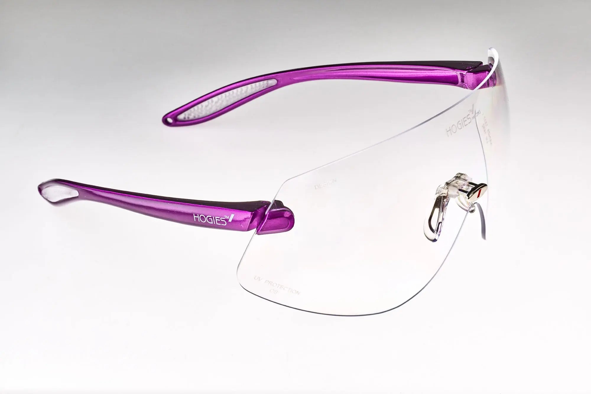 A pair of clear safety glasses with a blue lanyard frame. The glasses are designed for large head shapes and meet low impact requirements of AS/NZS 1337.