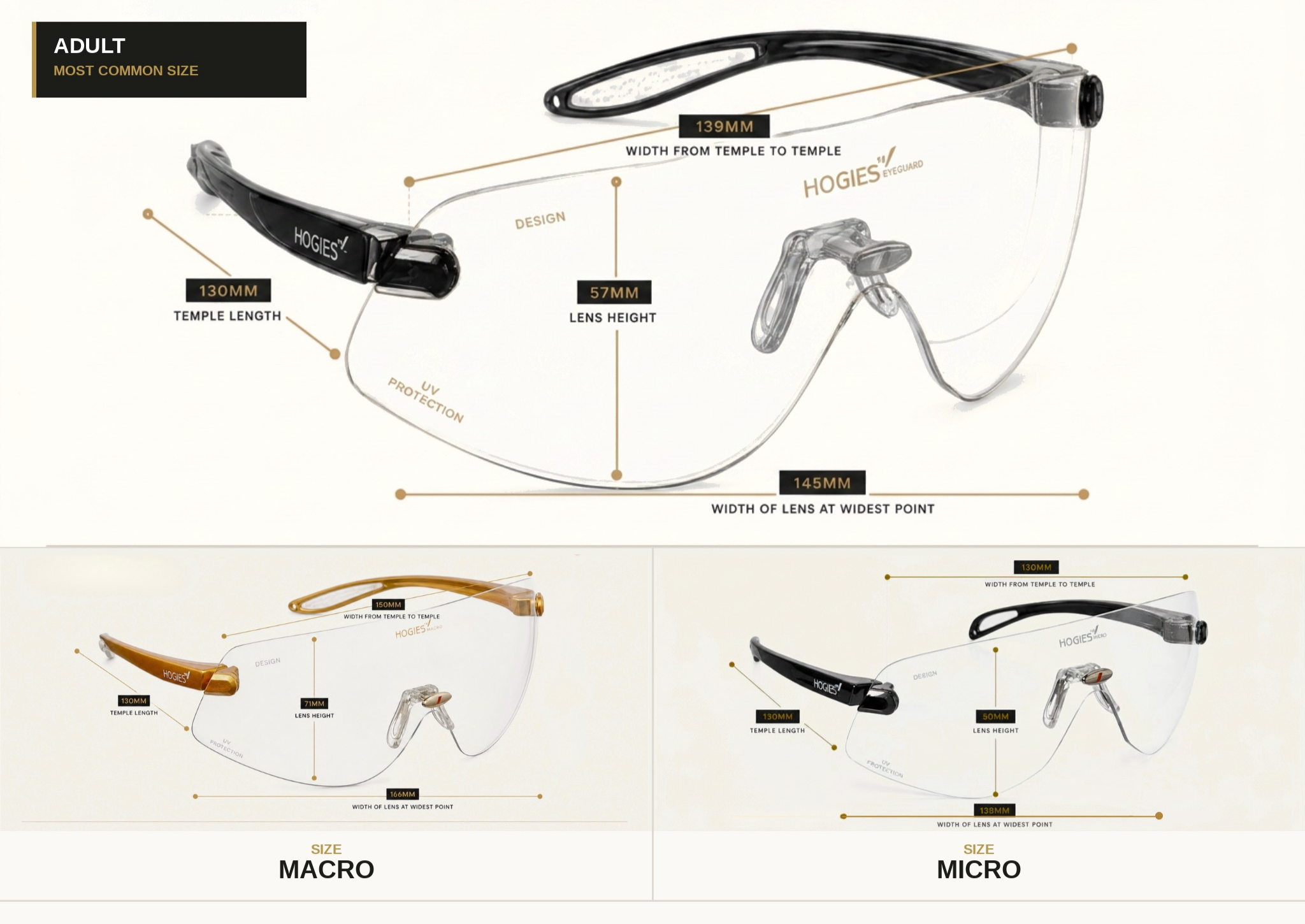 EyeGuard Safety Glasses full sizing guide