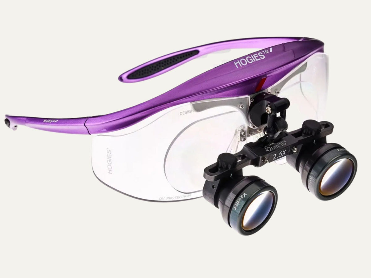 A Hogies flip-up loupe with the magnetic prescription carrier fitted