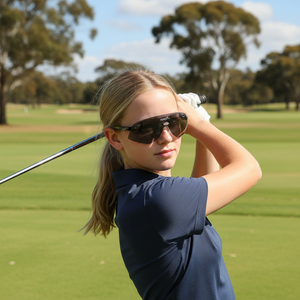 Teenage girl wearing Hogies EyeGuard Micro glasses playing golf