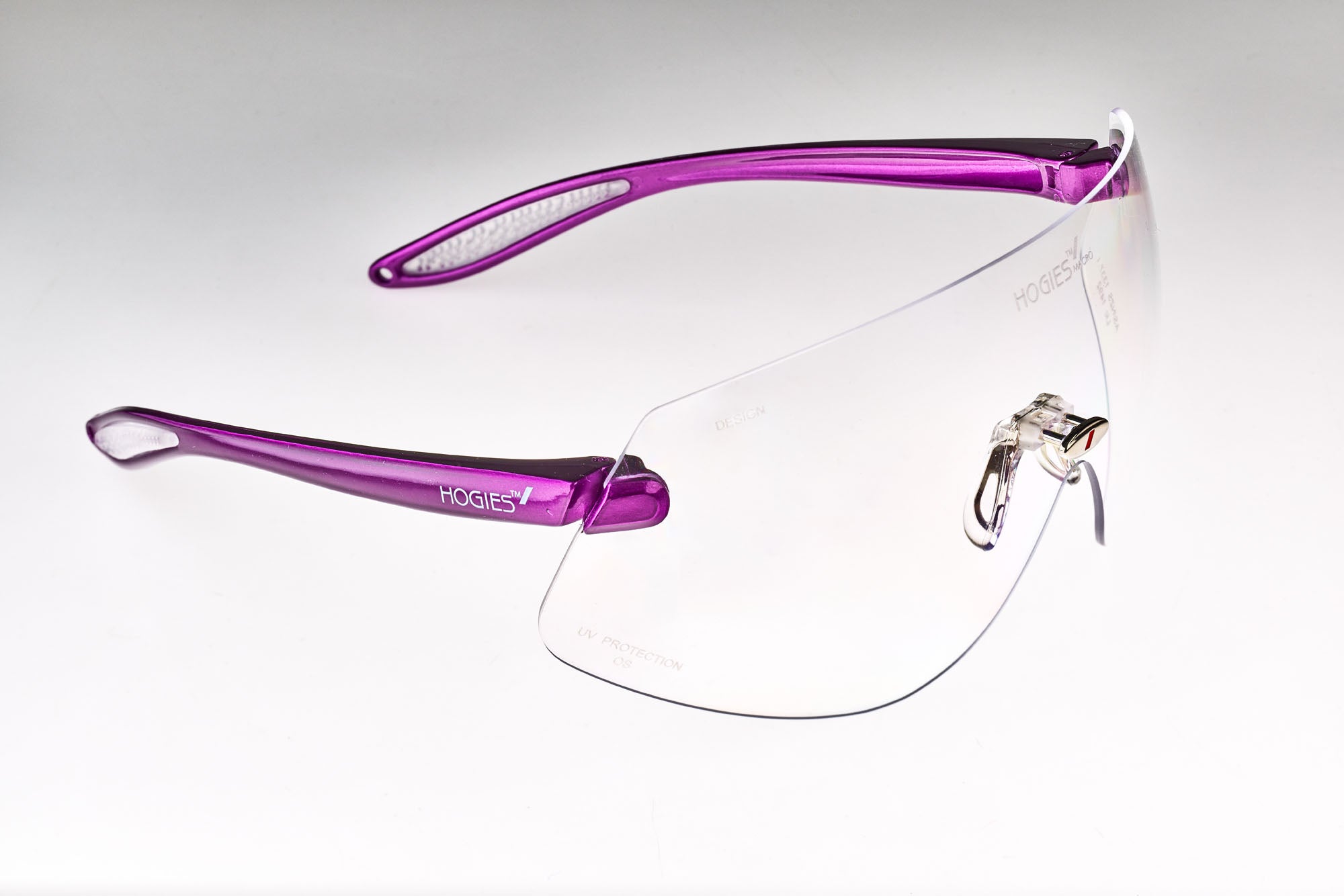 A pair of clear safety glasses with a blue lanyard frame. The glasses are designed for large head shapes and meet low impact requirements of AS/NZS 1337.